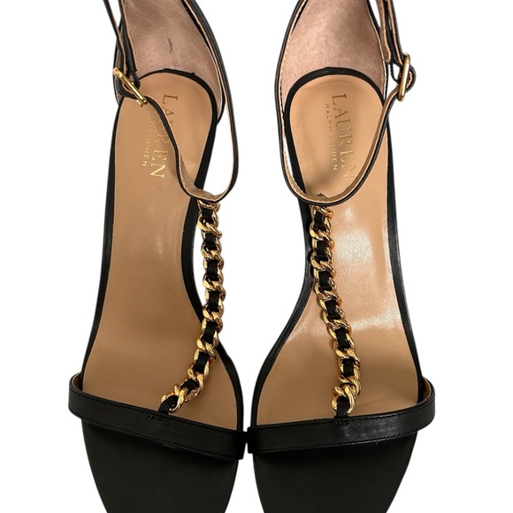 Ralph Lauren Elegant Black and Gold Chain Strap Sandals SZ 8 - Picture 3 of 6